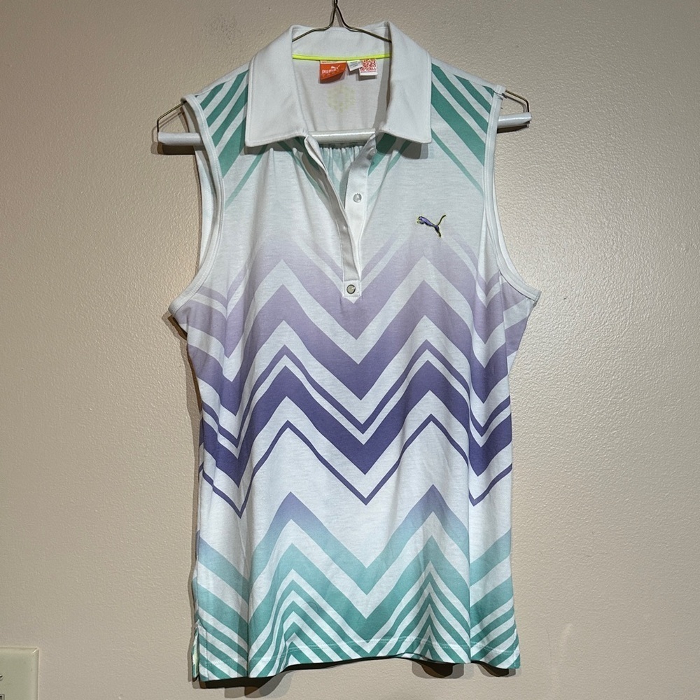 Puma Women's Chevron Sleeveless Top - White and Blue